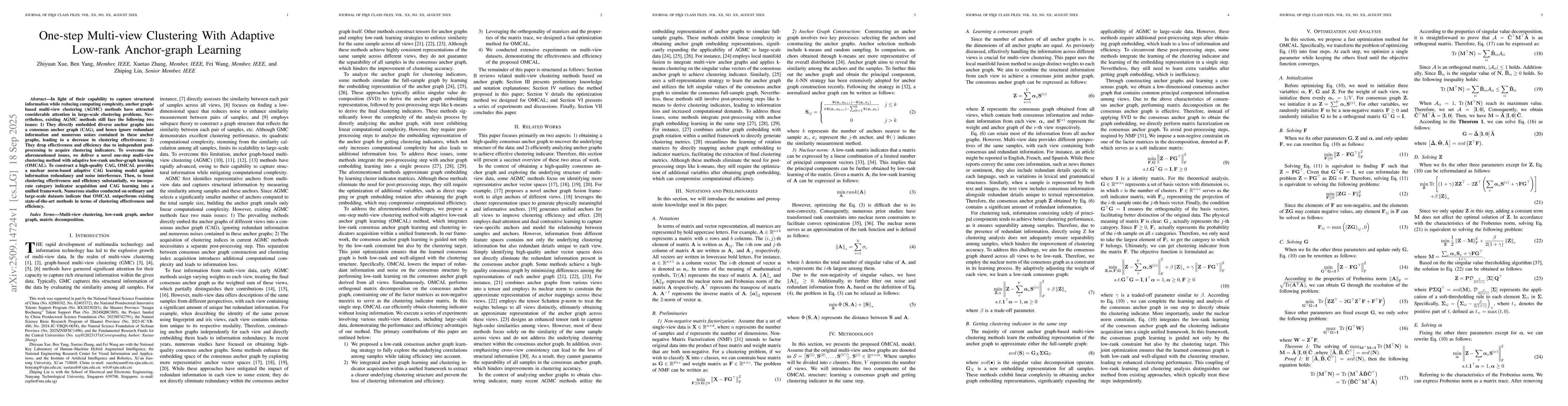 Thumbnail for One-step Multi-view Clustering With Adaptive Low-rank Anchor-graph
  Learning