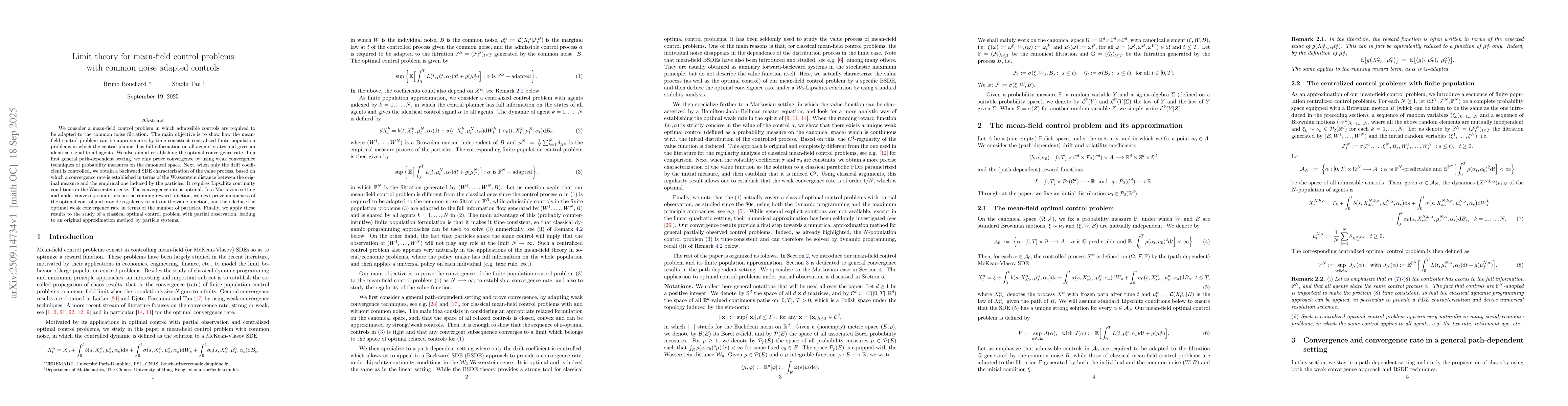 Thumbnail for Limit theory for mean-field control problems with common noise adapted
  controls