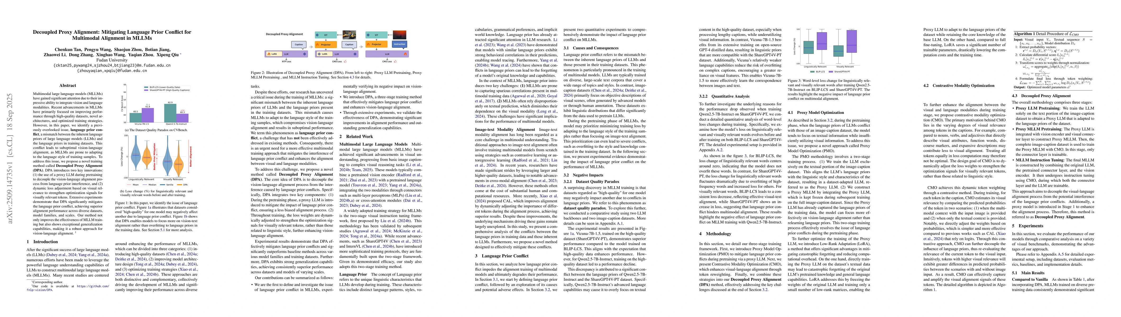 Thumbnail for Decoupled Proxy Alignment: Mitigating Language Prior Conflict for
  Multimodal Alignment in MLLM