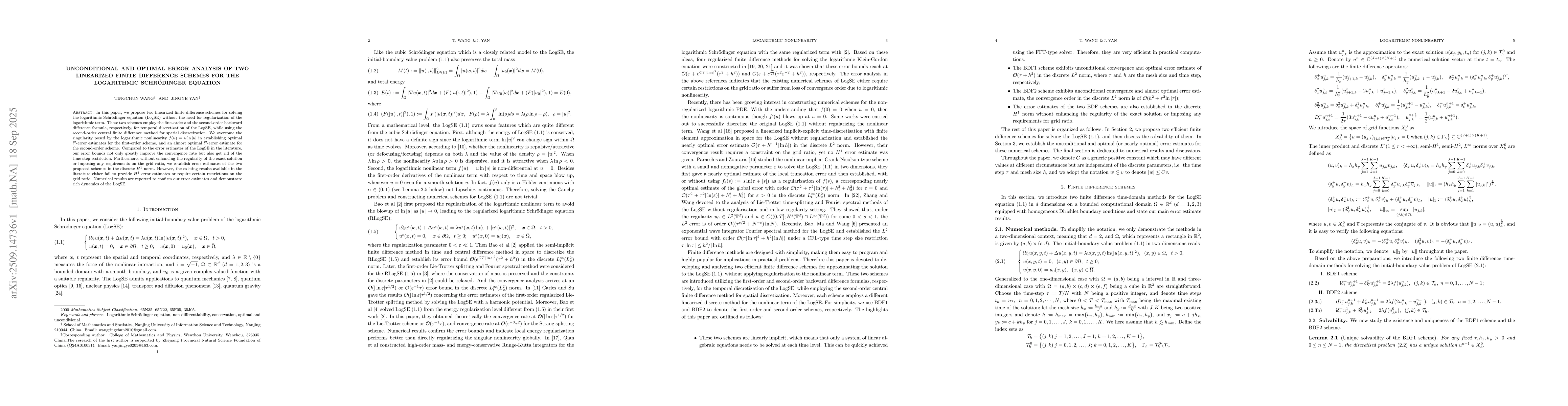 Thumbnail for Unconditional and optimal error analysis of two linearized finite
  difference schemes for the logarithmic Schrödinger equation