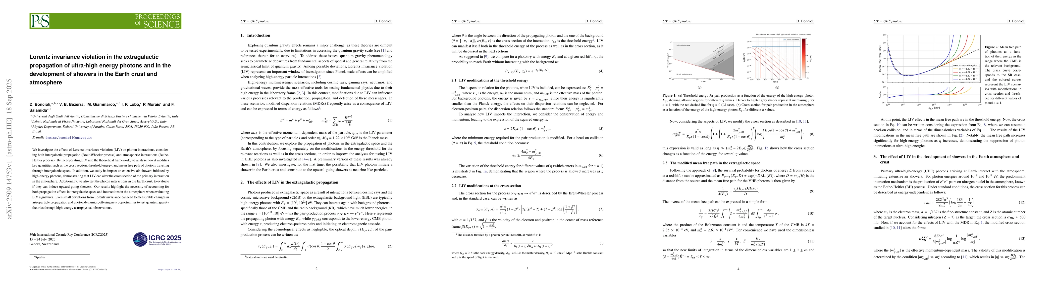 Thumbnail for Lorentz invariance violation in the extragalactic propagation of
  ultra-high energy photons and in the development of showers in the Earth
  crust and atmosphere