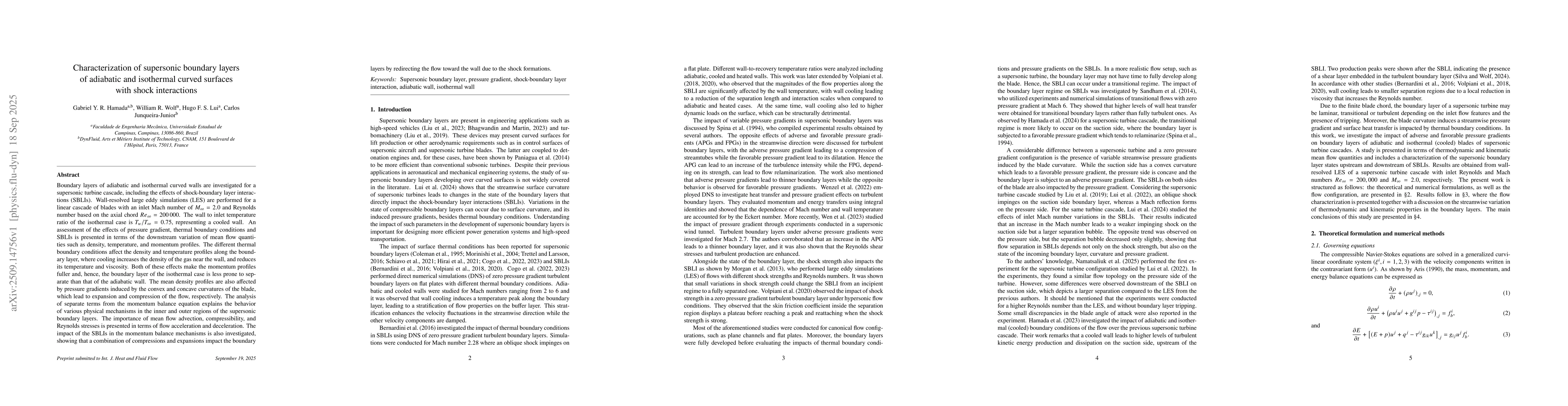Thumbnail for Characterization of supersonic boundary layers of adiabatic and
  isothermal curved surfaces with shock interactions