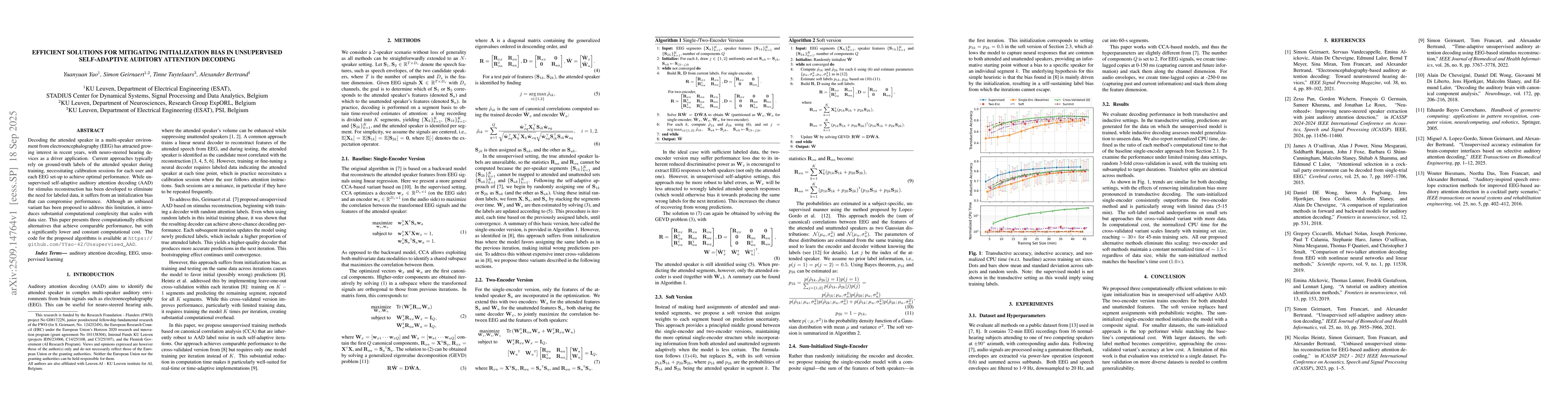 Thumbnail for Efficient Solutions for Mitigating Initialization Bias in Unsupervised
  Self-Adaptive Auditory Attention Decoding