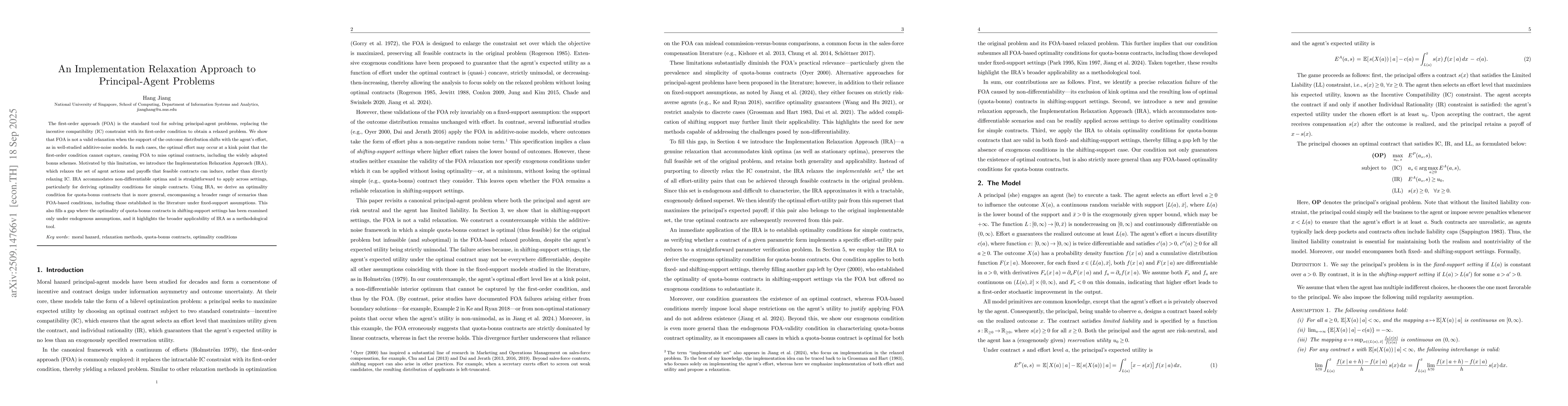 Thumbnail for An Implementation Relaxation Approach to Principal-Agent Problems