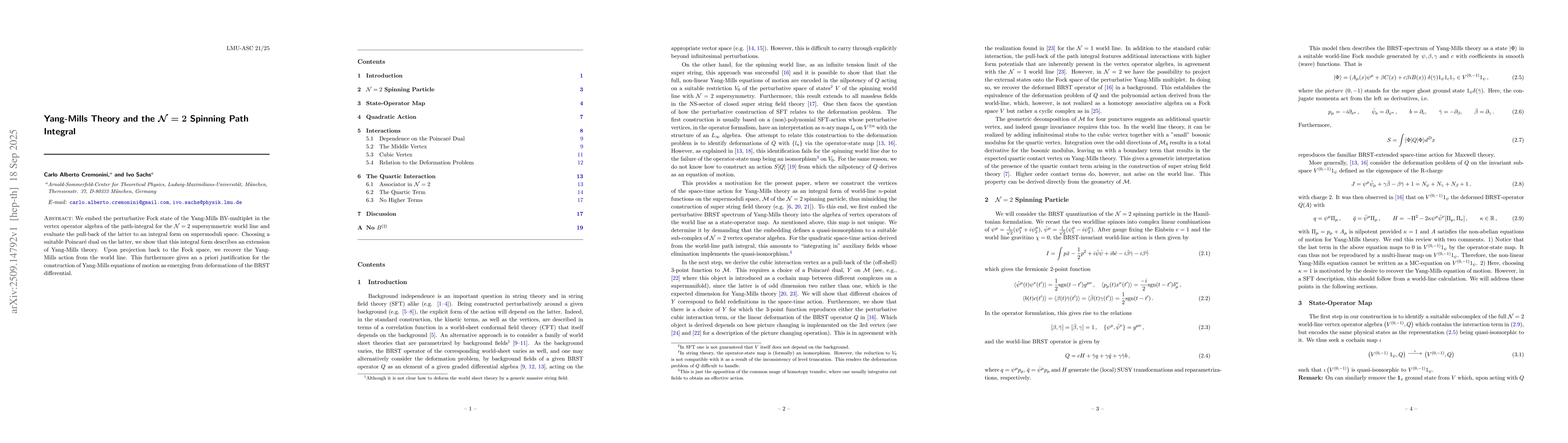 Thumbnail for Yang-Mills Theory and the $\mathcal{N}=2$ Spinning Path Integral