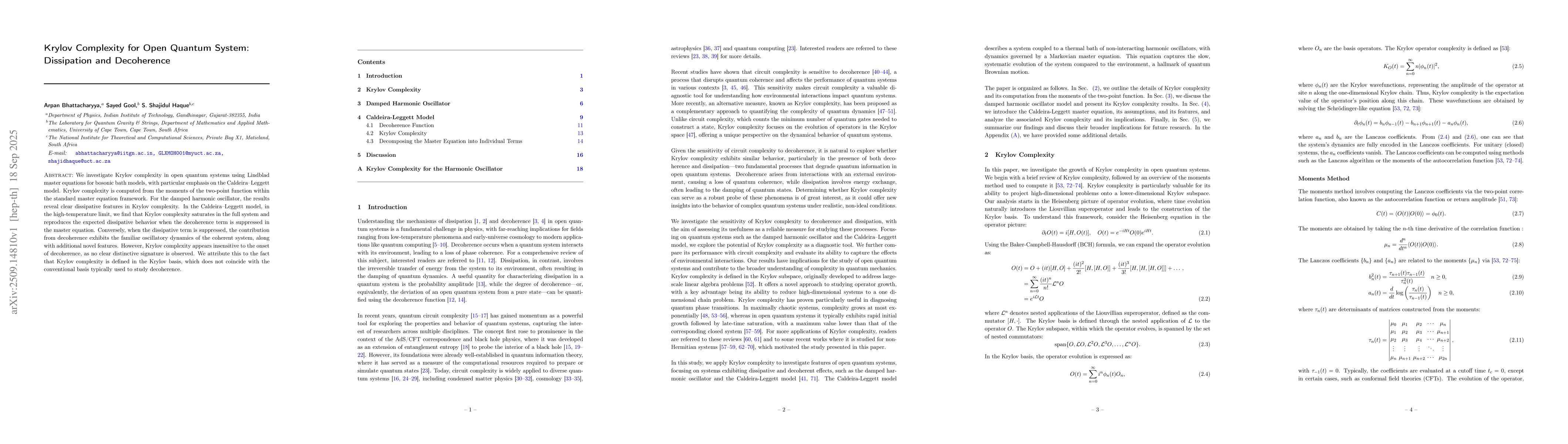 Thumbnail for Krylov Complexity for Open Quantum System: Dissipation and Decoherence
