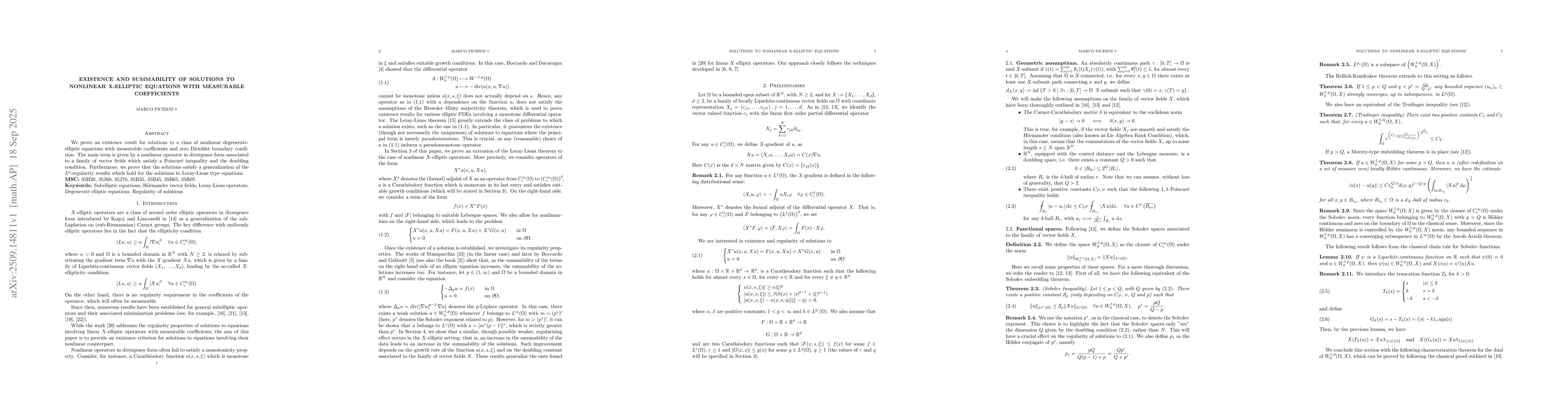 Thumbnail for Existence and summability of solutions to nonlinear X-elliptic equations
  with measurable coefficients