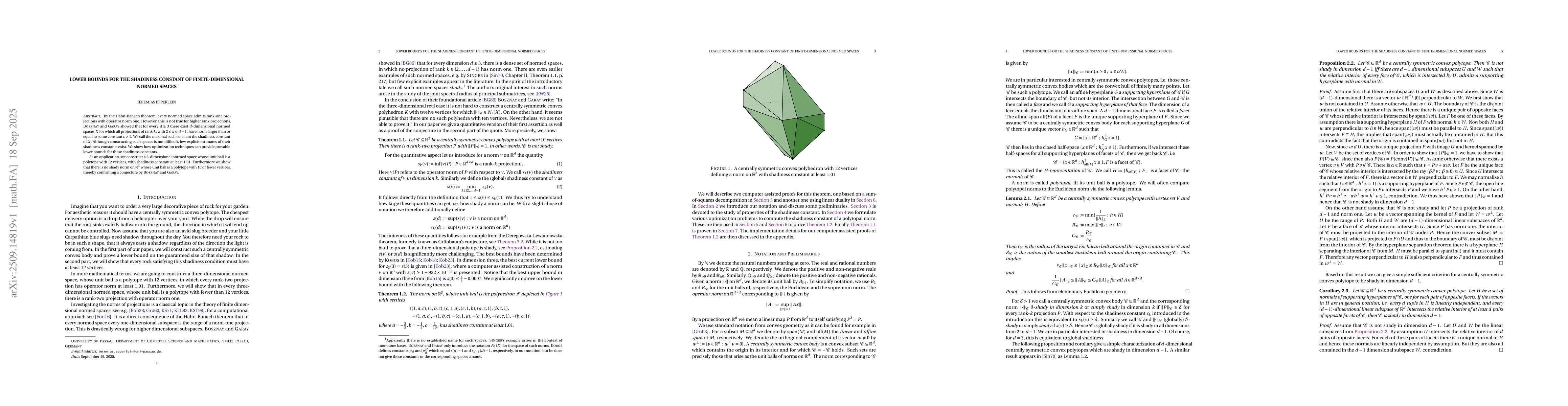 Thumbnail for Lower Bounds for the Shadiness Constant of Finite-Dimensional Normed
  Spaces