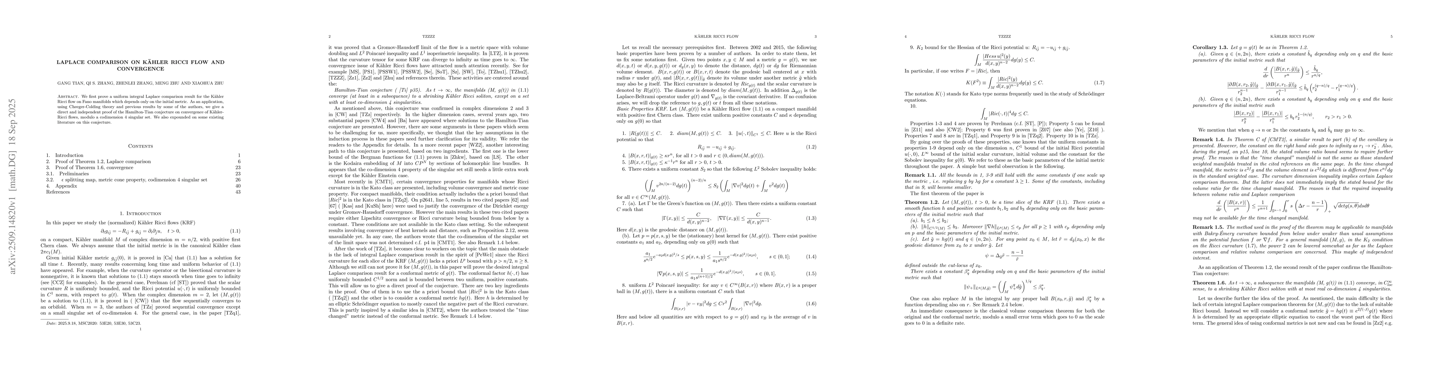 Thumbnail for Laplace comparison on Kähler Ricci flow and convergence