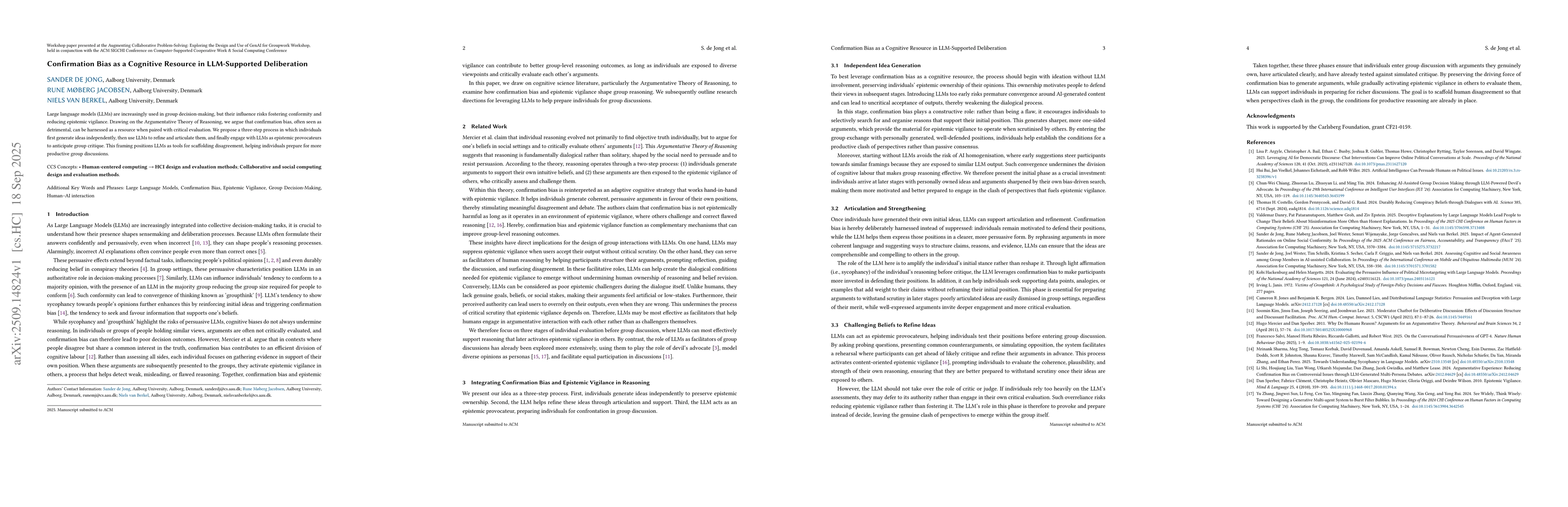 Thumbnail for Confirmation Bias as a Cognitive Resource in LLM-Supported Deliberation