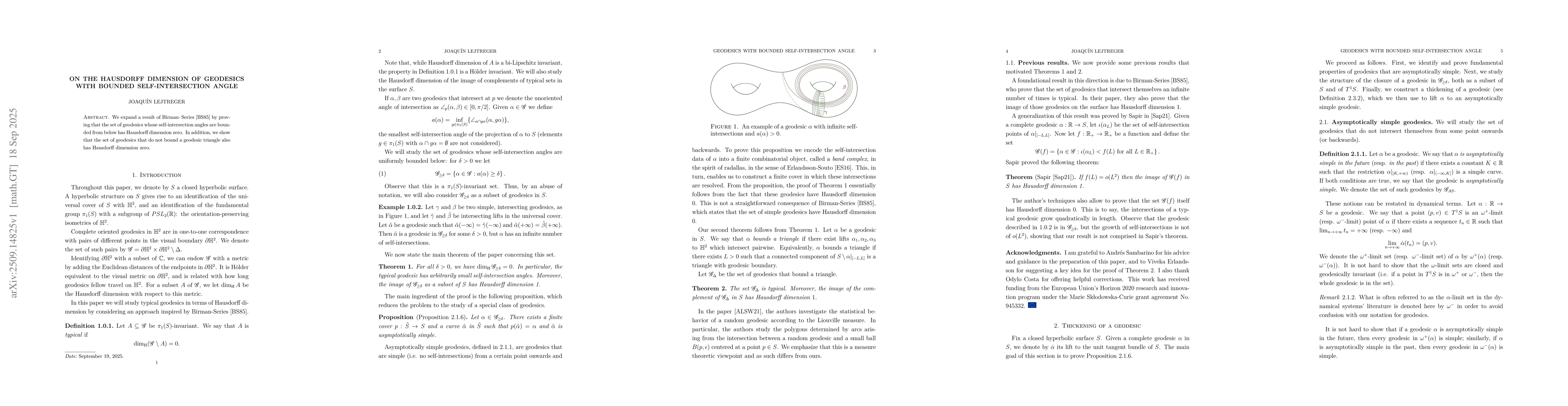 Thumbnail for On the Hausdorff dimension of geodesics with bounded self-intersection
  angle