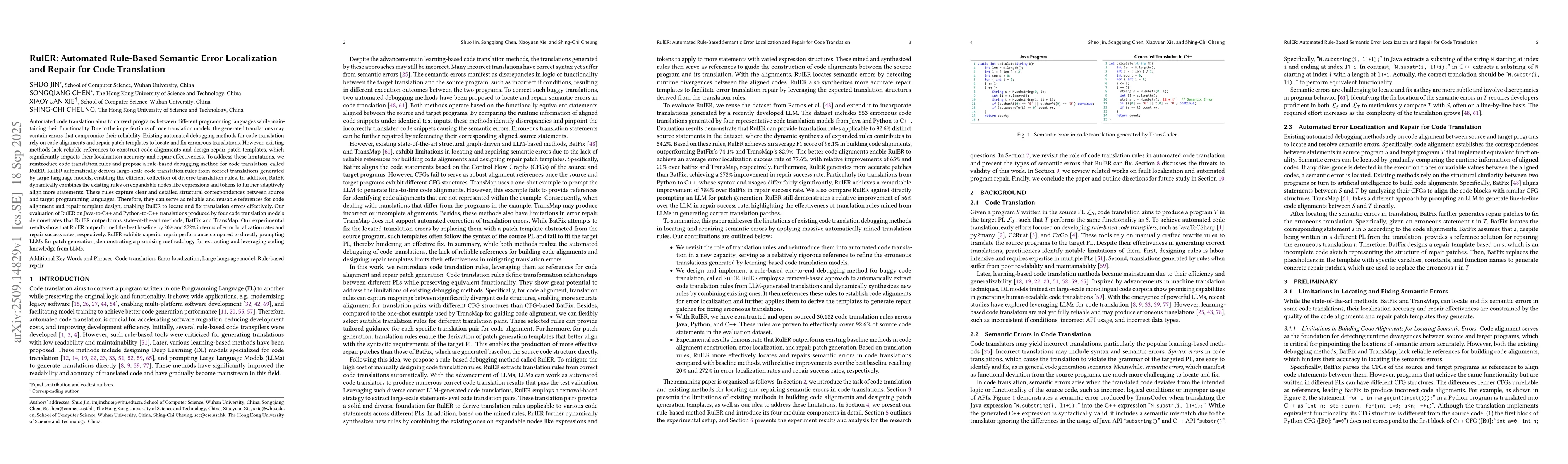 Thumbnail for RulER: Automated Rule-Based Semantic Error Localization and Repair for
  Code Translation