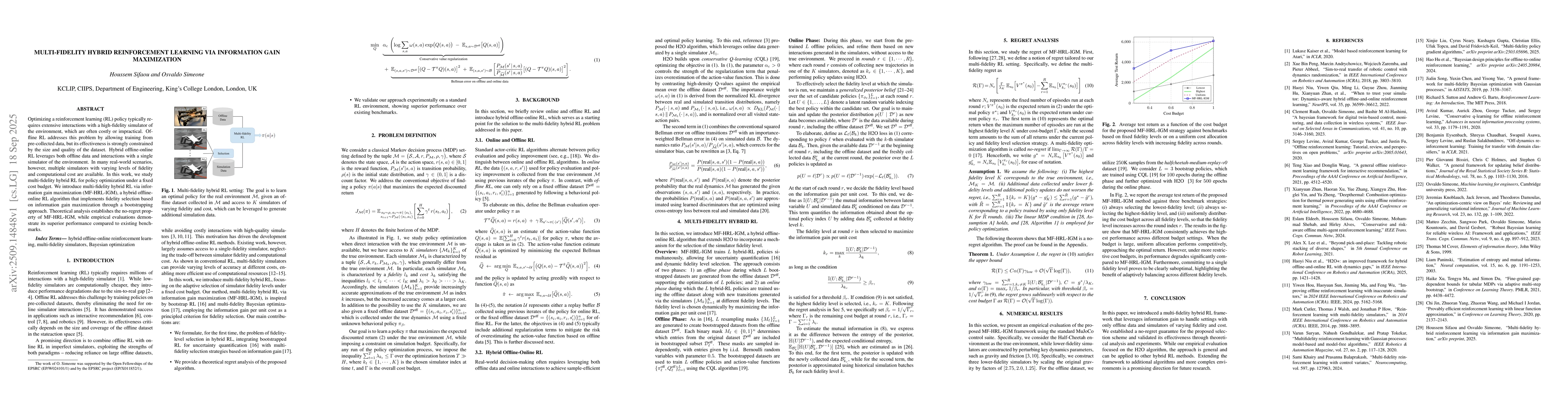 Thumbnail for Multi-Fidelity Hybrid Reinforcement Learning via Information Gain
  Maximization