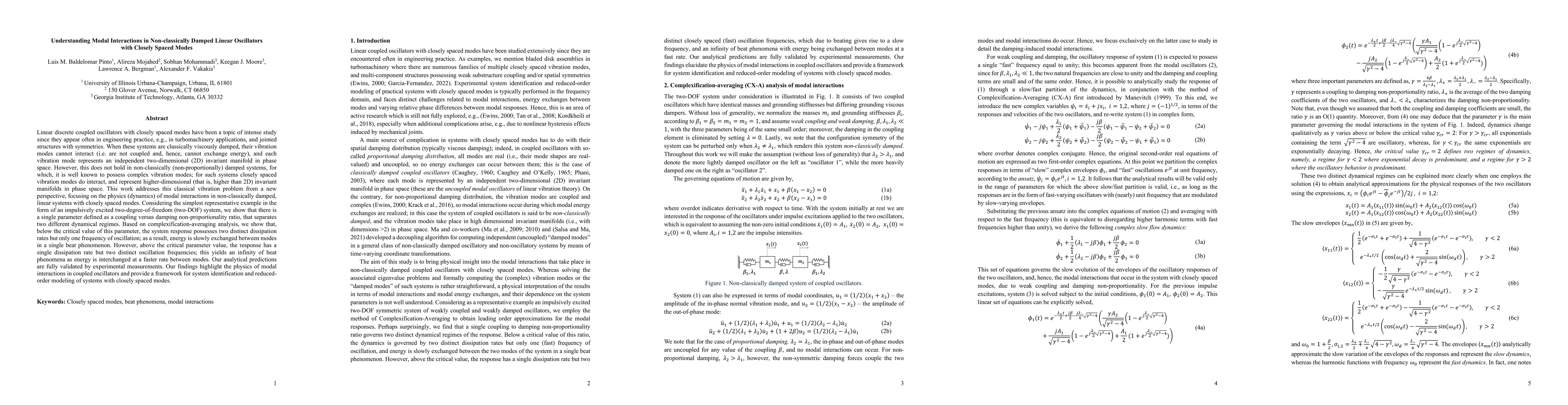 Thumbnail for Understanding Modal Interactions in Non-classically Damped Linear
  Oscillators with Closely Spaced Modes