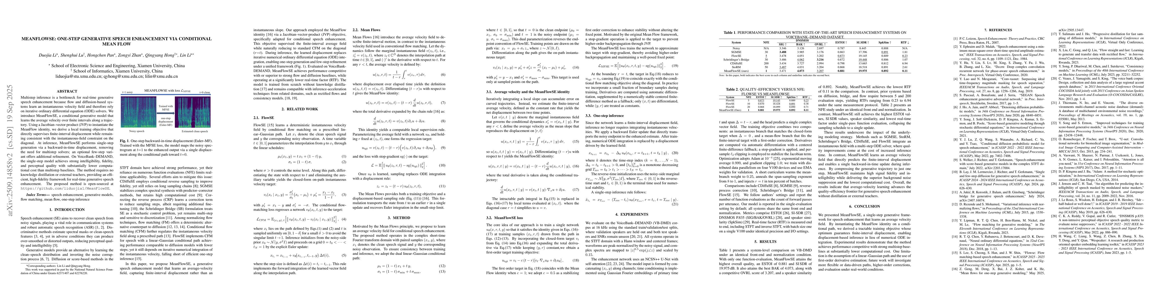 Thumbnail for MeanFlowSE: one-step generative speech enhancement via conditional mean
  flow