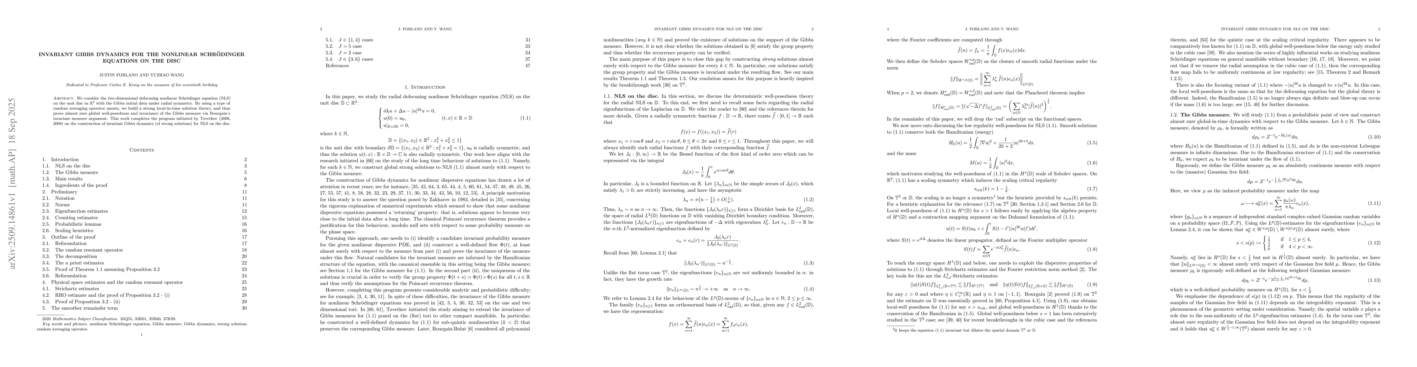 Thumbnail for Invariant Gibbs dynamics for the nonlinear Schrödinger equations on
  the disc