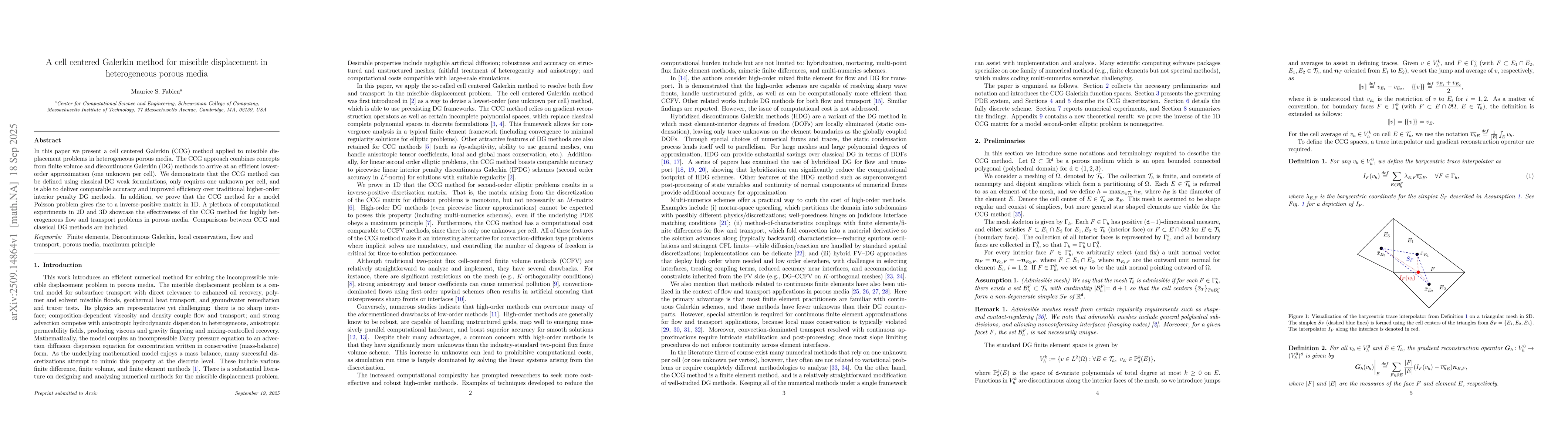 Thumbnail for A cell centered Galerkin method for miscible displacement in
  heterogeneous porous media