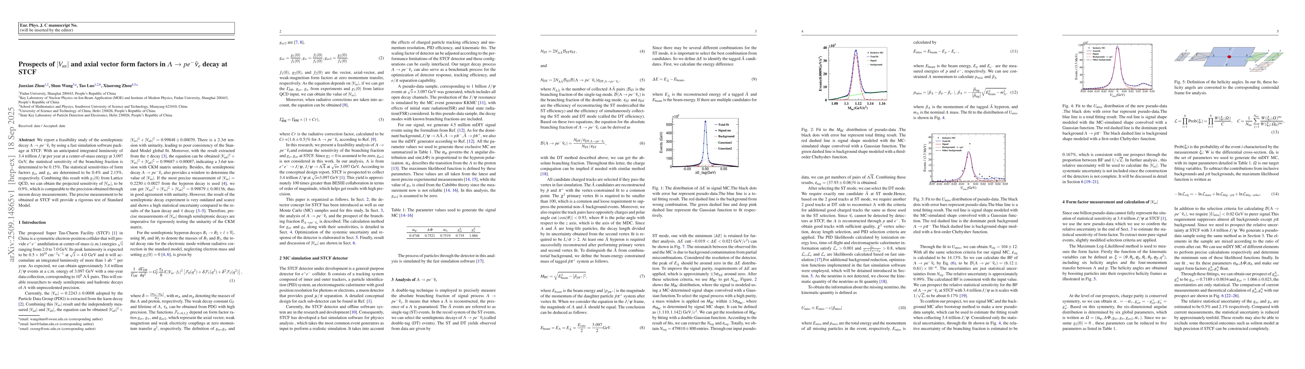 Thumbnail for Prospects of $|V_{us}|$ and axial vector form factors in $Λ\to
  pe^{-}{\barν}_{e}$ decay at STCF