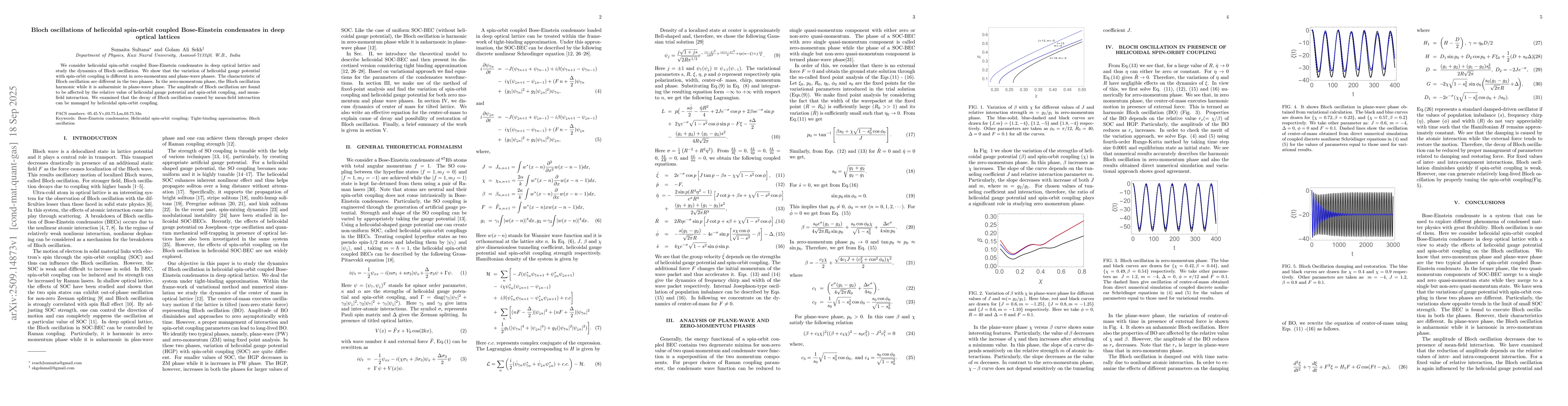 Thumbnail for Bloch oscillations of helicoidal spin-orbit coupled Bose-Einstein
  condensates in deep optical lattices
