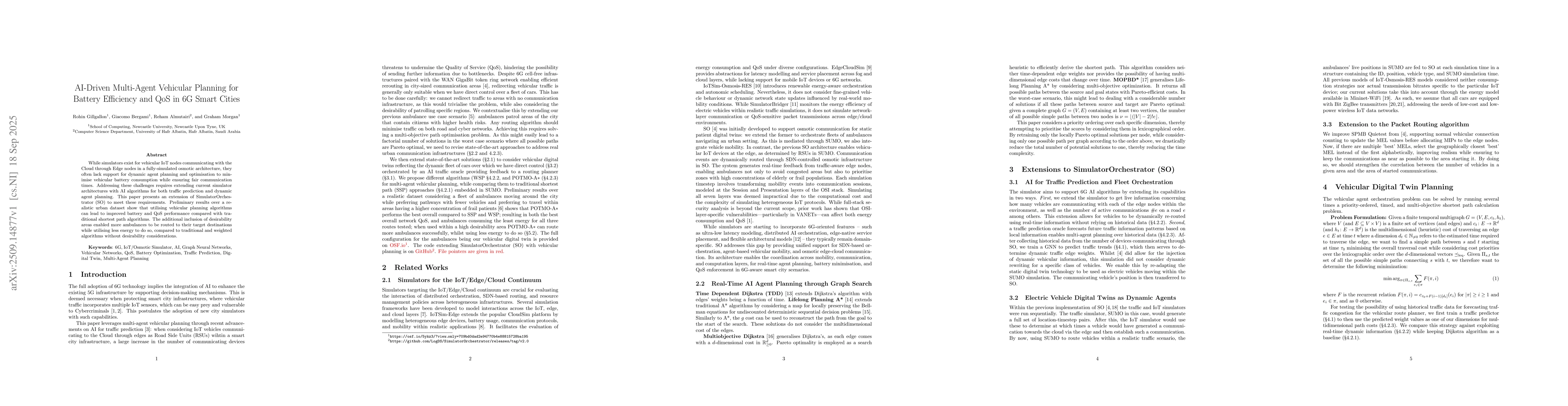 Thumbnail for AI-Driven Multi-Agent Vehicular Planning for Battery Efficiency and QoS
  in 6G Smart Cities
