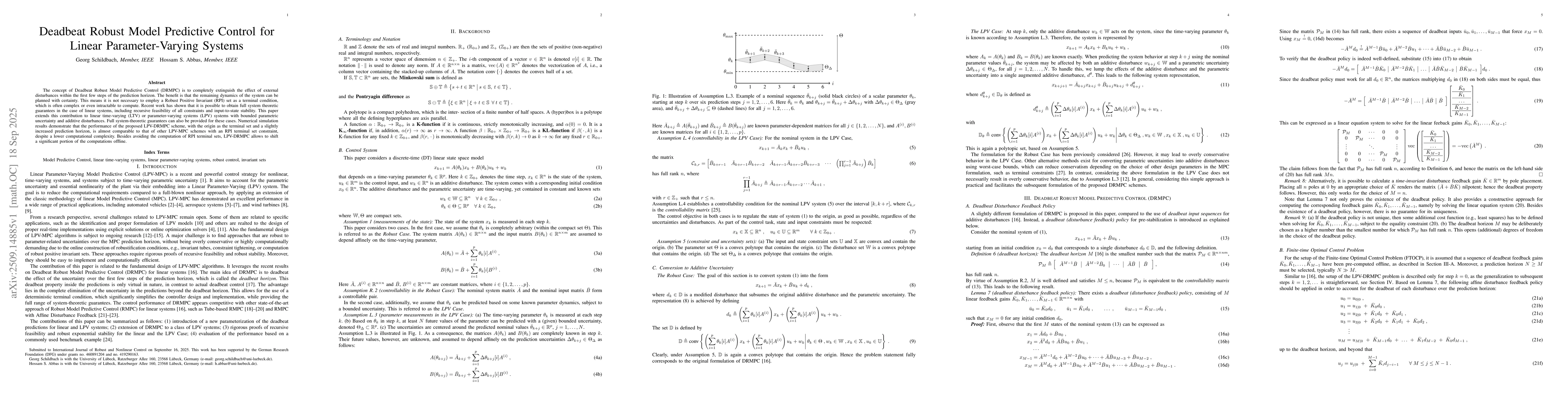 Thumbnail for Deadbeat Robust Model Predictive Control for Linear Parameter-Varying
  Systems