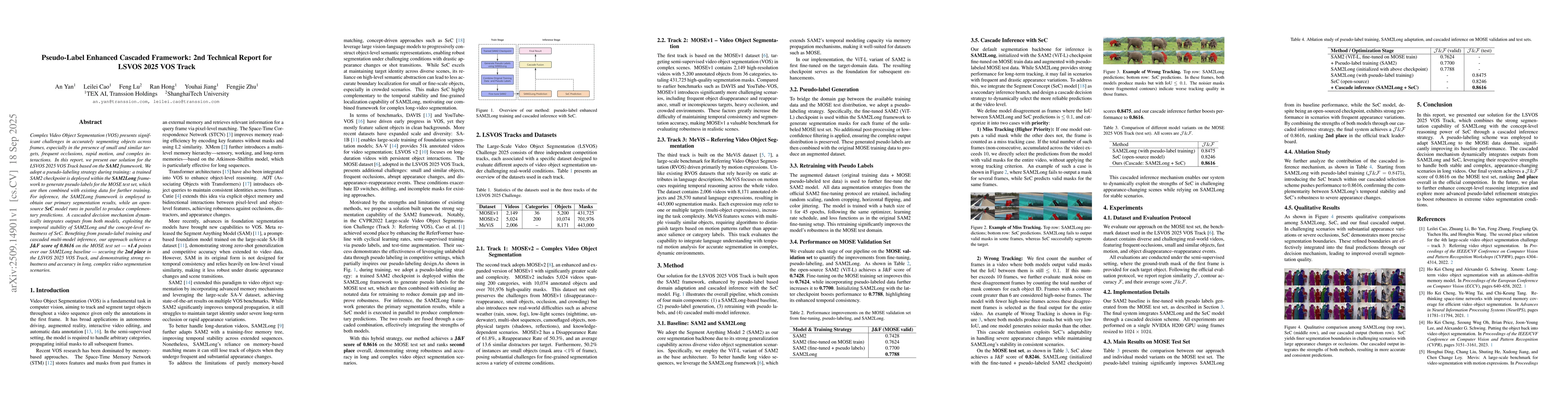 Thumbnail for Pseudo-Label Enhanced Cascaded Framework: 2nd Technical Report for LSVOS
  2025 VOS Track