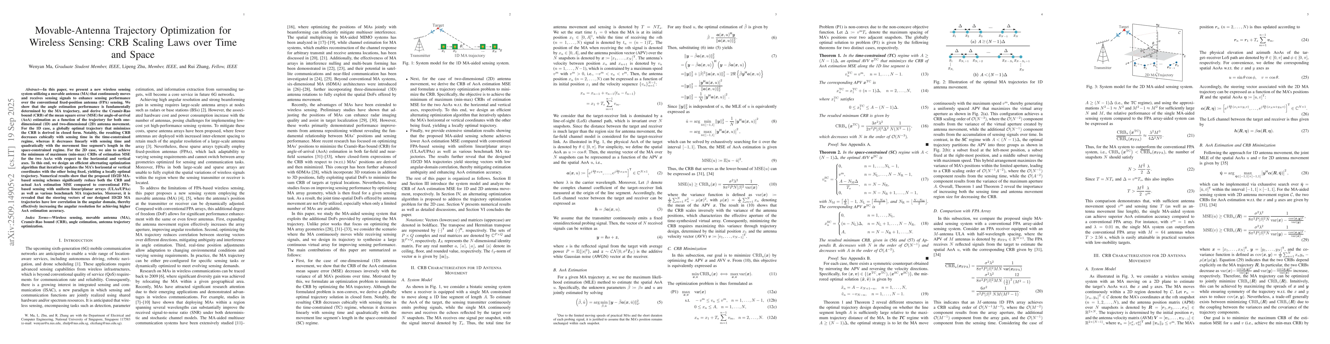 Thumbnail for Movable-Antenna Trajectory Optimization for Wireless Sensing: CRB
  Scaling Laws over Time and Space