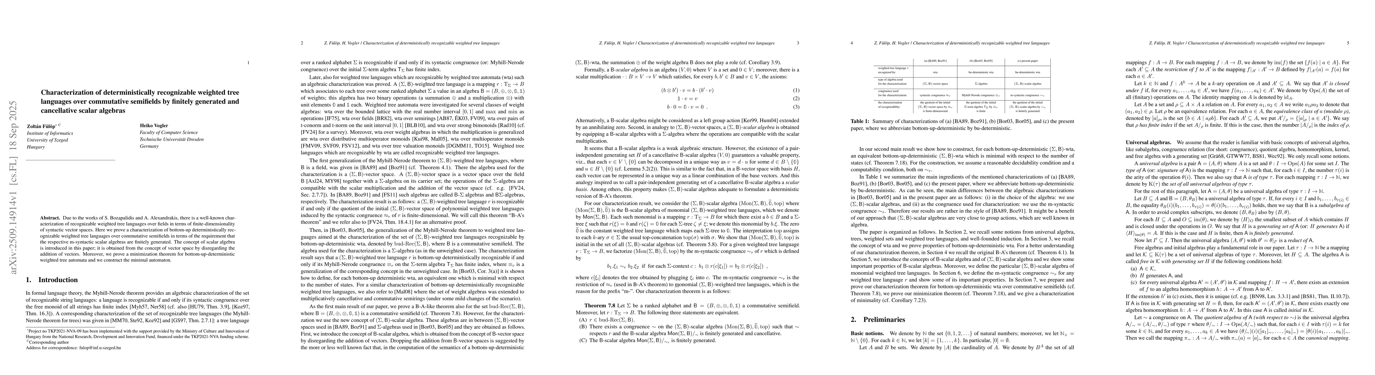 Thumbnail for Characterization of deterministically recognizable weighted tree
  languages over commutative semifields by finitely generated and cancellative
  scalar algebras