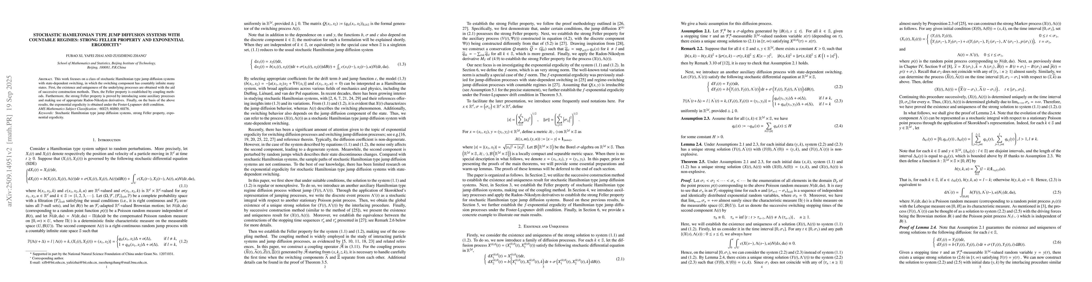 Thumbnail for Stochastic Hamiltonian Type Jump Diffusion Systems with Countable
  Regimes: Strong Feller Property and Exponential Ergodicity