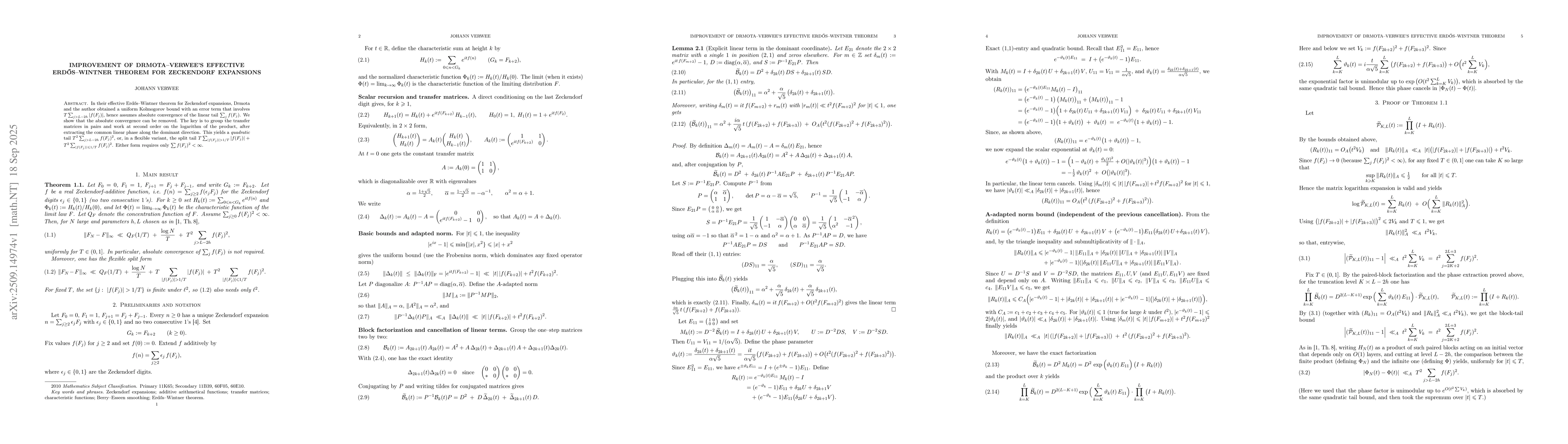 Thumbnail for Improvement of Drmota-Verwee's effective Erdos-Wintner theorem for
  Zeckendorf expansions