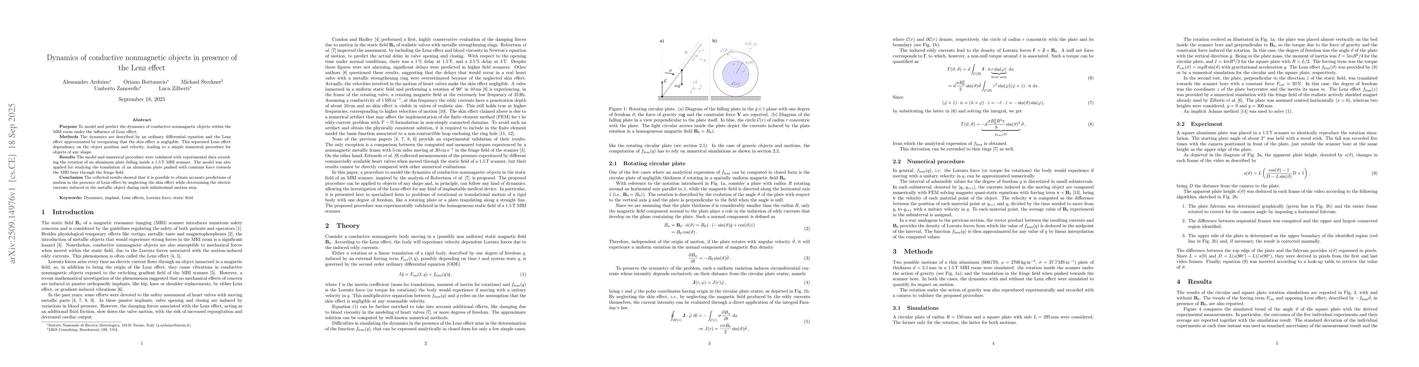 Thumbnail for Dynamics of conductive nonmagnetic objects in presence of the Lenz
  effect