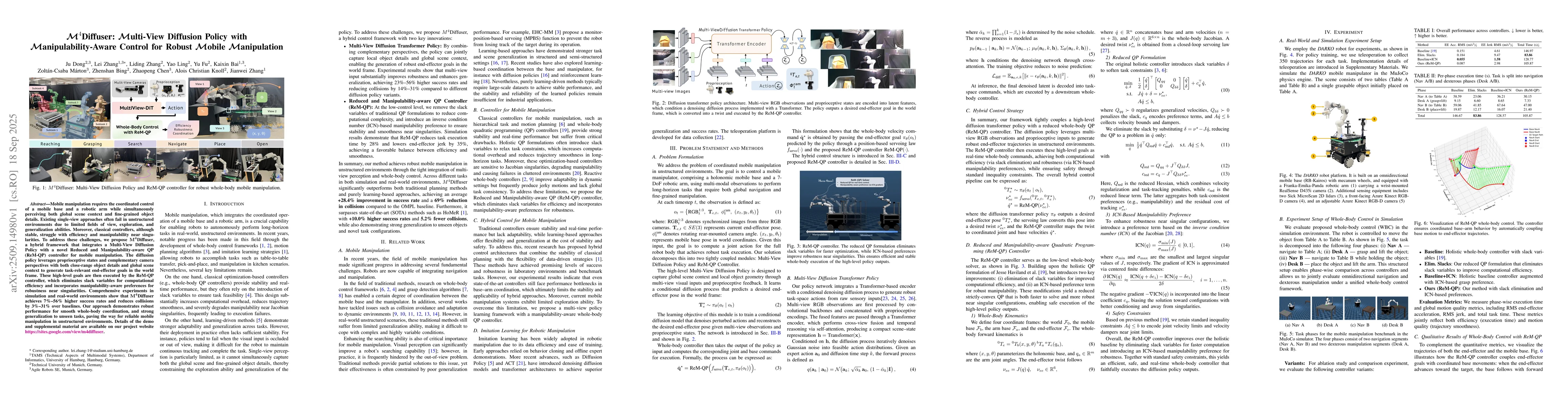 Thumbnail for M4Diffuser: Multi-View Diffusion Policy with Manipulability-Aware
  Control for Robust Mobile Manipulation