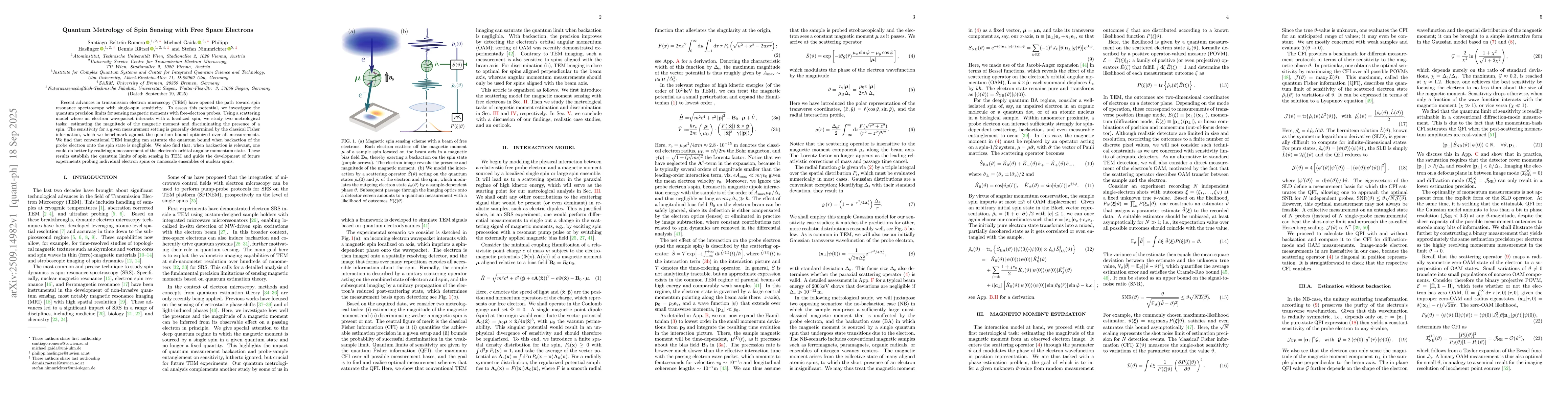 Thumbnail for Quantum Metrology of Spin Sensing with Free Space Electrons