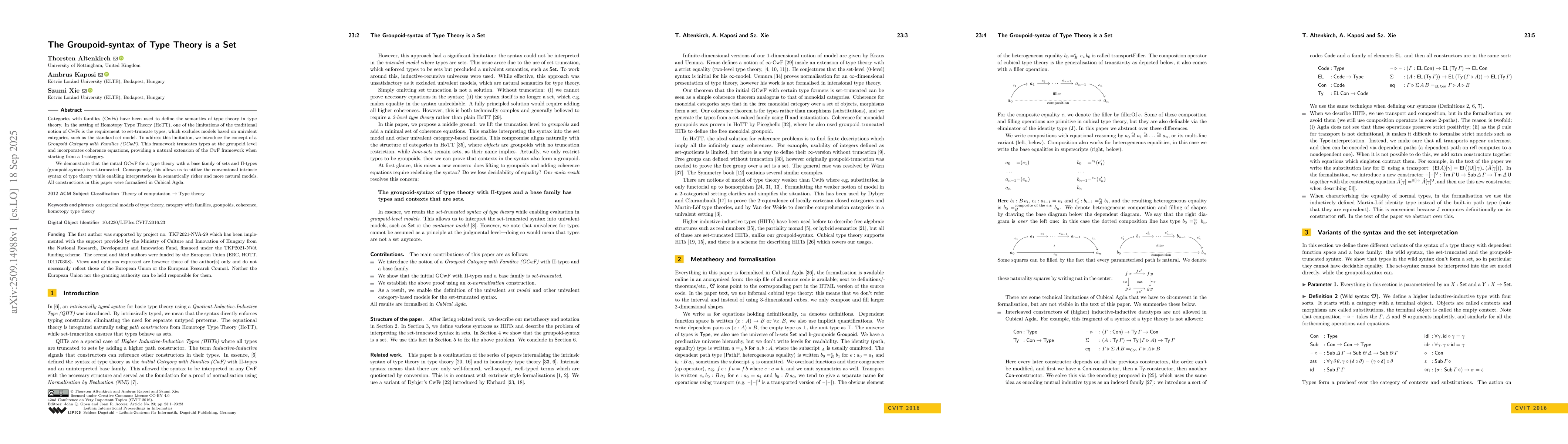 Thumbnail for The Groupoid-syntax of Type Theory is a Set
