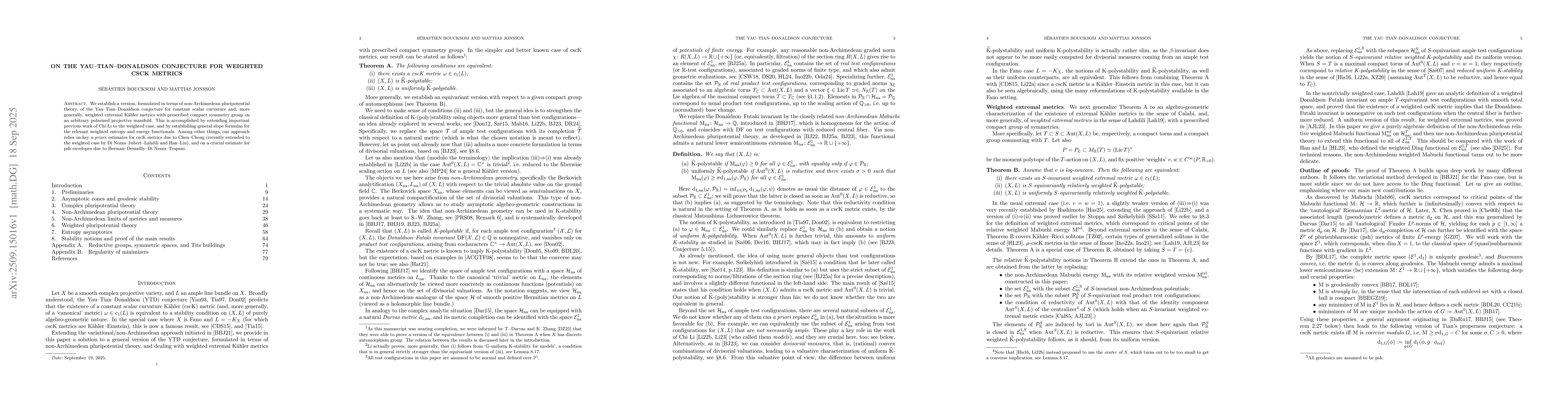 Thumbnail for On the Yau-Tian-Donaldson conjecture for weighted cscK metrics