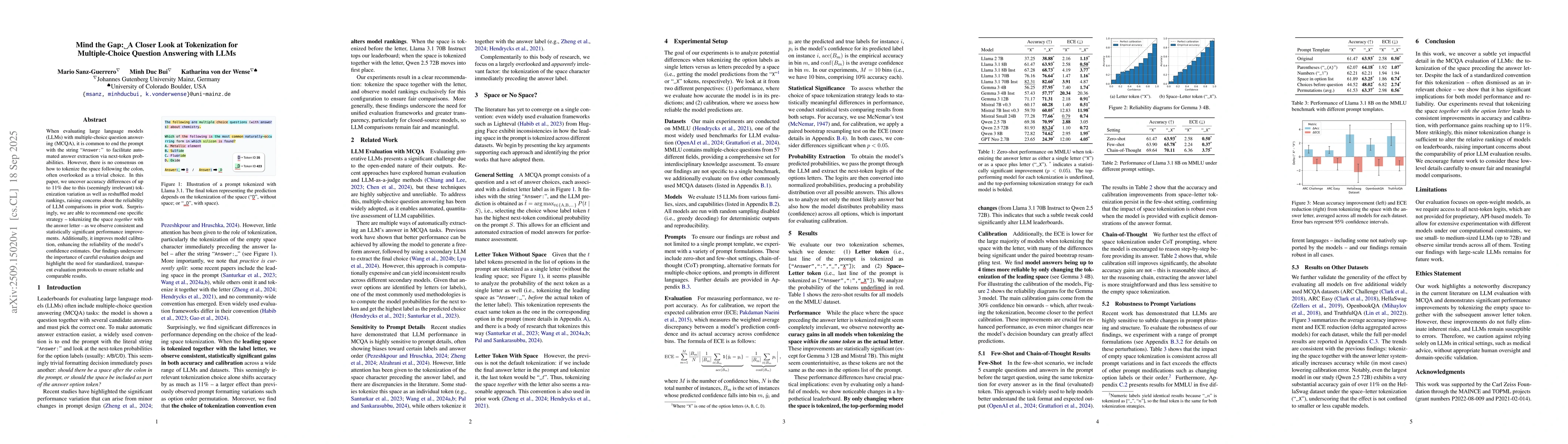 Thumbnail for Mind the Gap: A Closer Look at Tokenization for Multiple-Choice Question
  Answering with LLMs