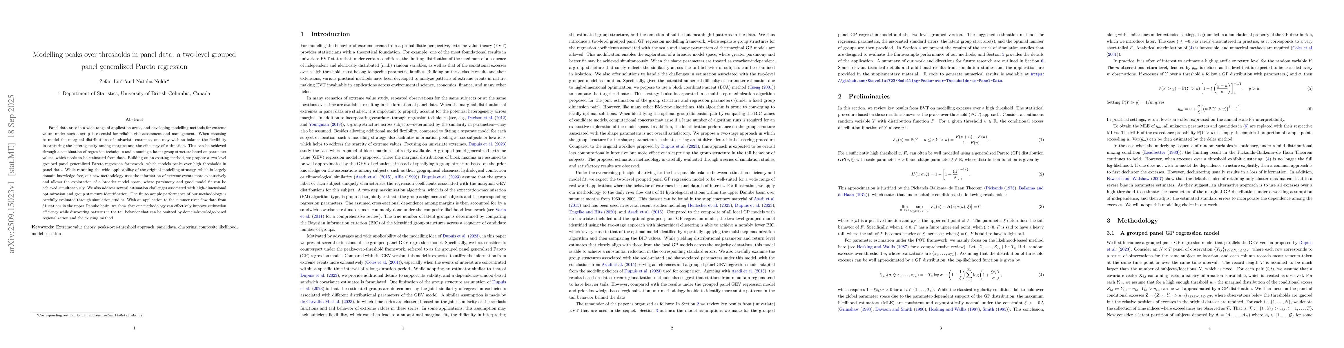 Thumbnail for Modelling peaks over thresholds in panel data: a two-level grouped panel
  generalized Pareto regression