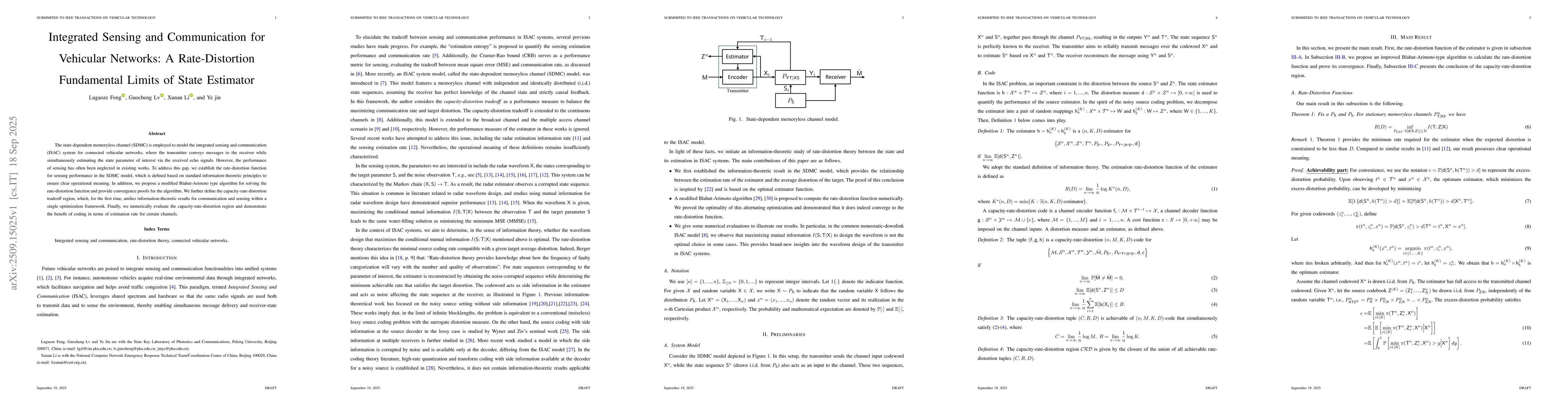 Thumbnail for Integrated Sensing and Communication for Vehicular Networks: A
  Rate-Distortion Fundamental Limits of State Estimator