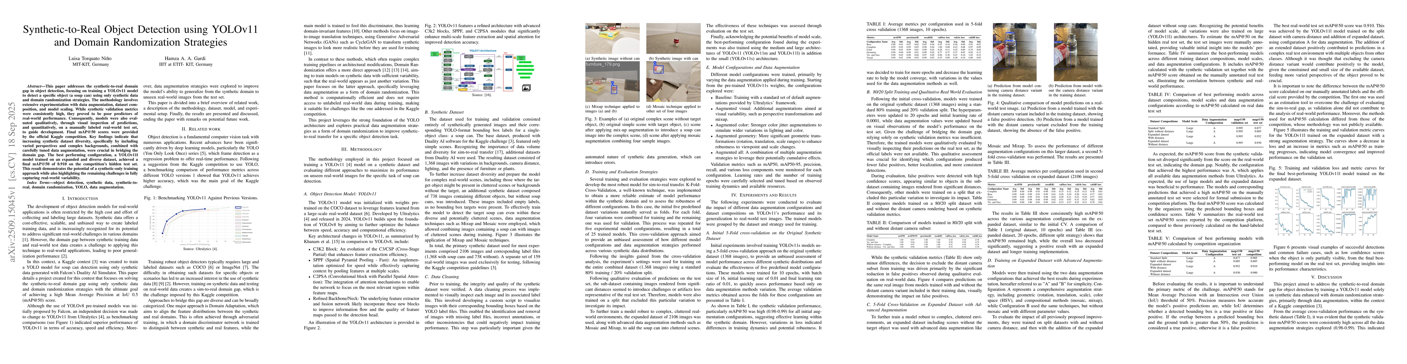Thumbnail for Synthetic-to-Real Object Detection using YOLOv11 and Domain
  Randomization Strategies