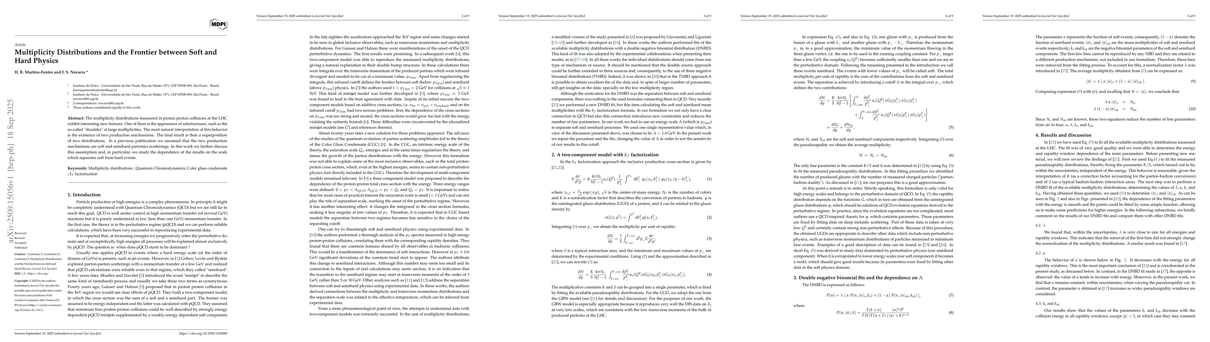 Thumbnail for Multiplicity Distributions and the Frontier between Soft and Hard
  Physics