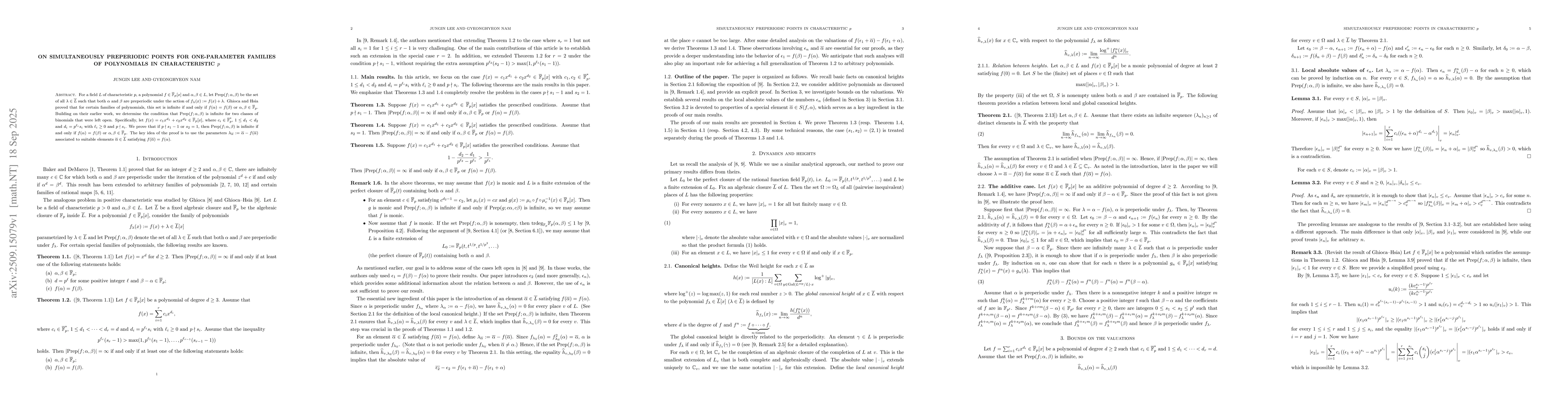 Thumbnail for On simultaneously preperiodic points for one-parameter families of
  polynomials in characteristic $p$