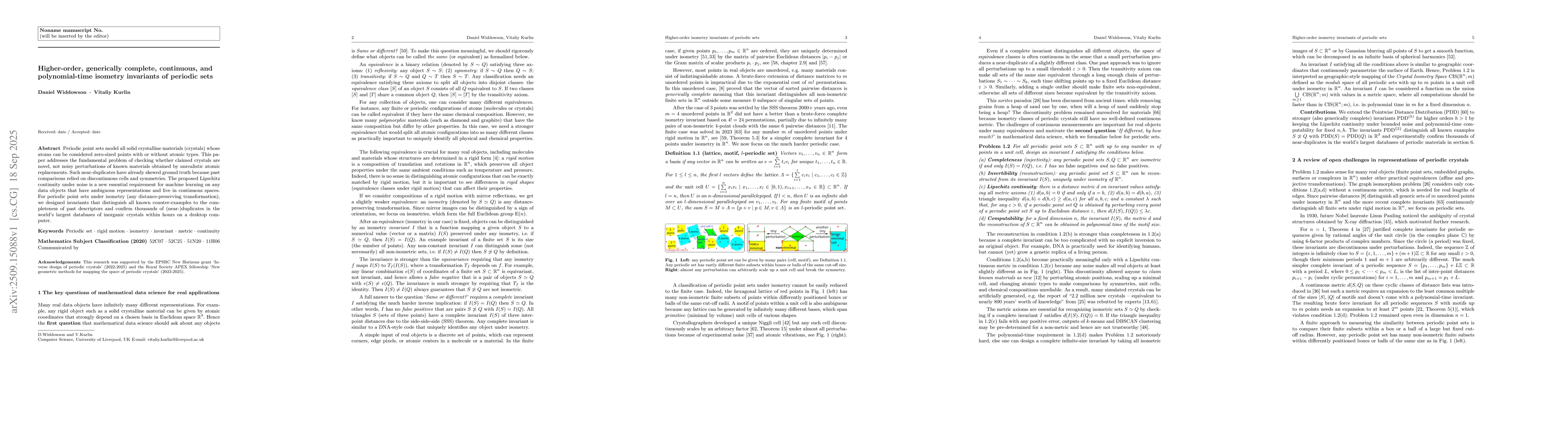 Thumbnail for Higher-order, generically complete, continuous, and polynomial-time
  isometry invariants of periodic sets