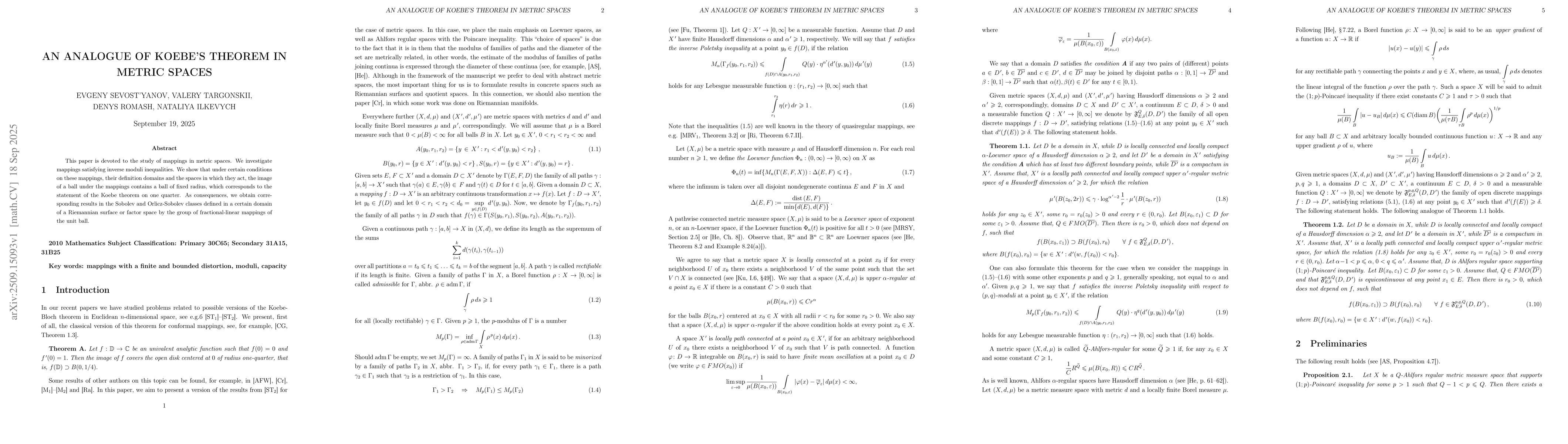 Thumbnail for An analogue of Koebe's theorem in metric spaces