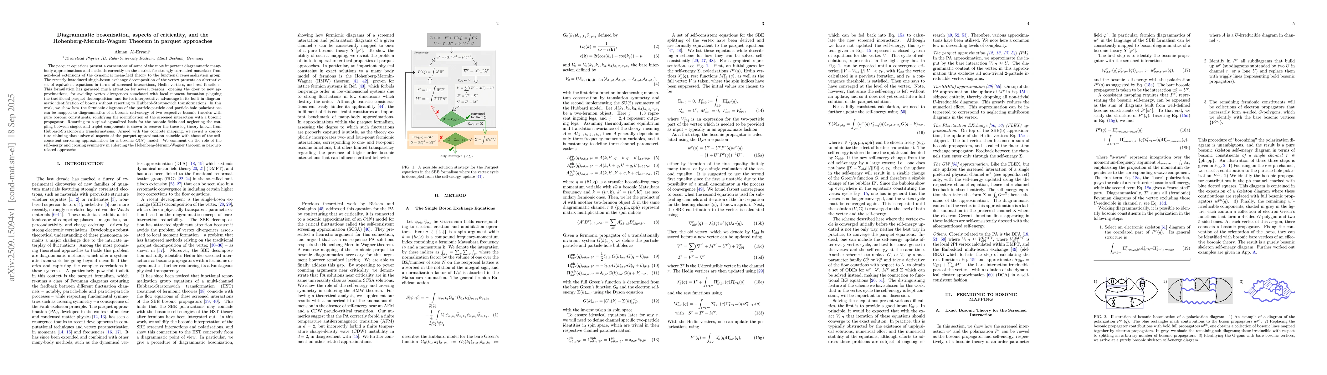 Thumbnail for Diagrammatic bosonisation, aspects of criticality, and the
  Hohenberg-Mermin-Wagner Theorem in parquet approaches