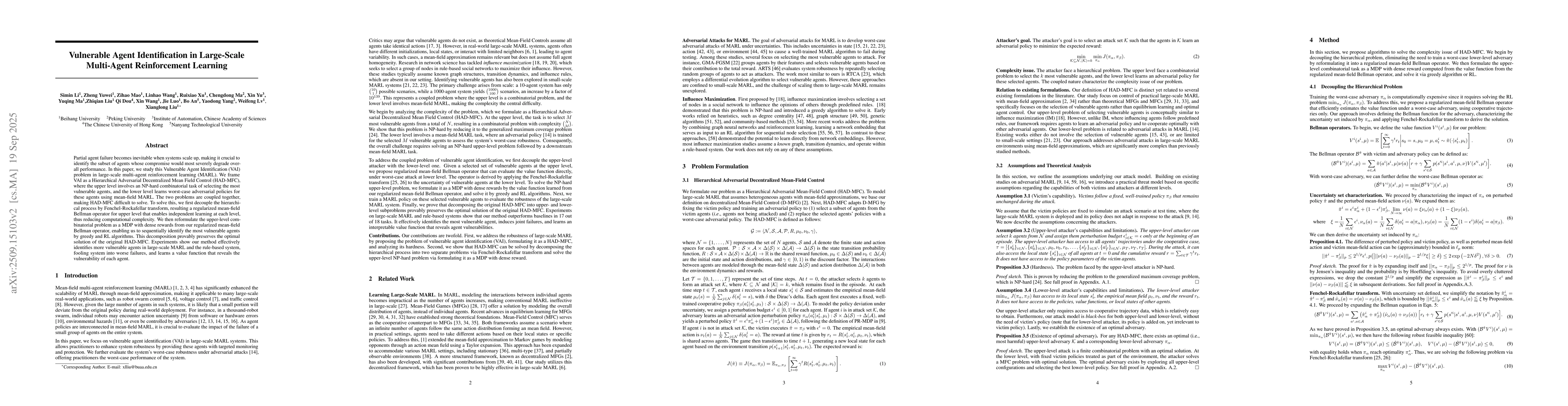 Thumbnail for Vulnerable Agent Identification in Large-Scale Multi-Agent Reinforcement
  Learning