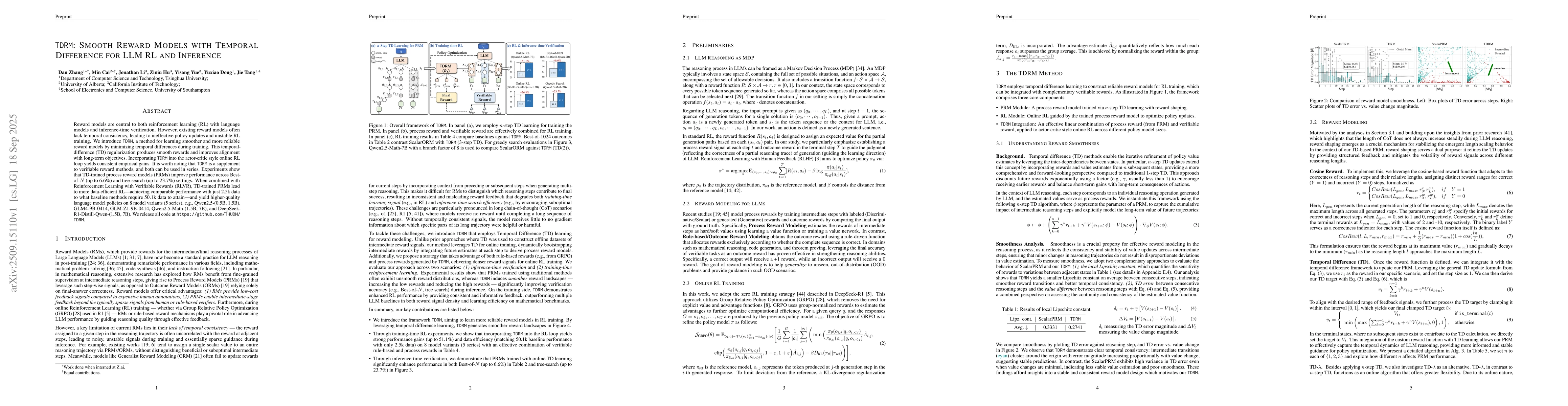 Thumbnail for TDRM: Smooth Reward Models with Temporal Difference for LLM RL and
  Inference