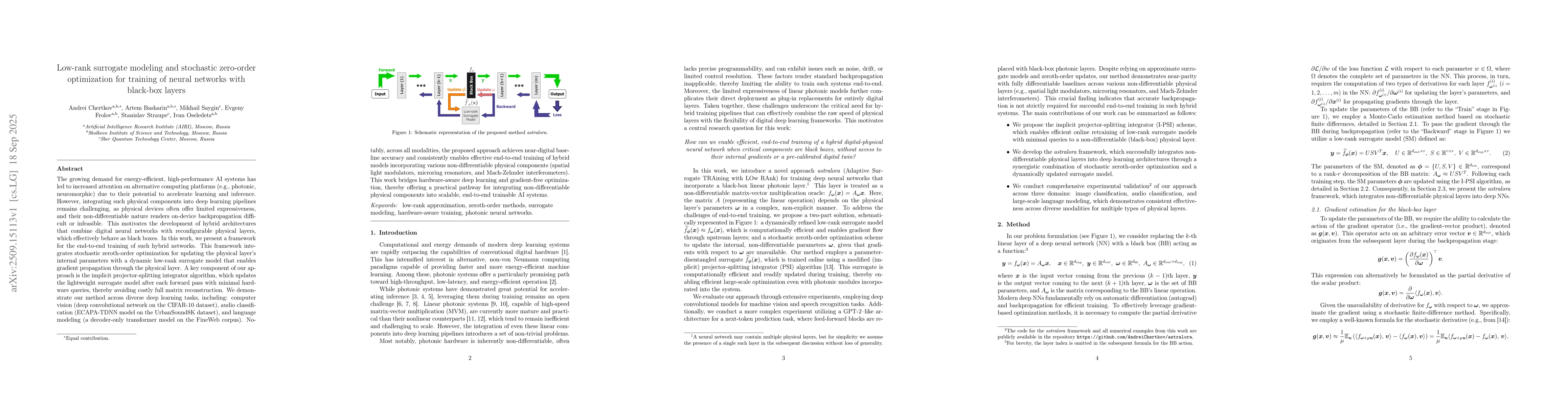 Thumbnail for Low-rank surrogate modeling and stochastic zero-order optimization for
  training of neural networks with black-box layers
