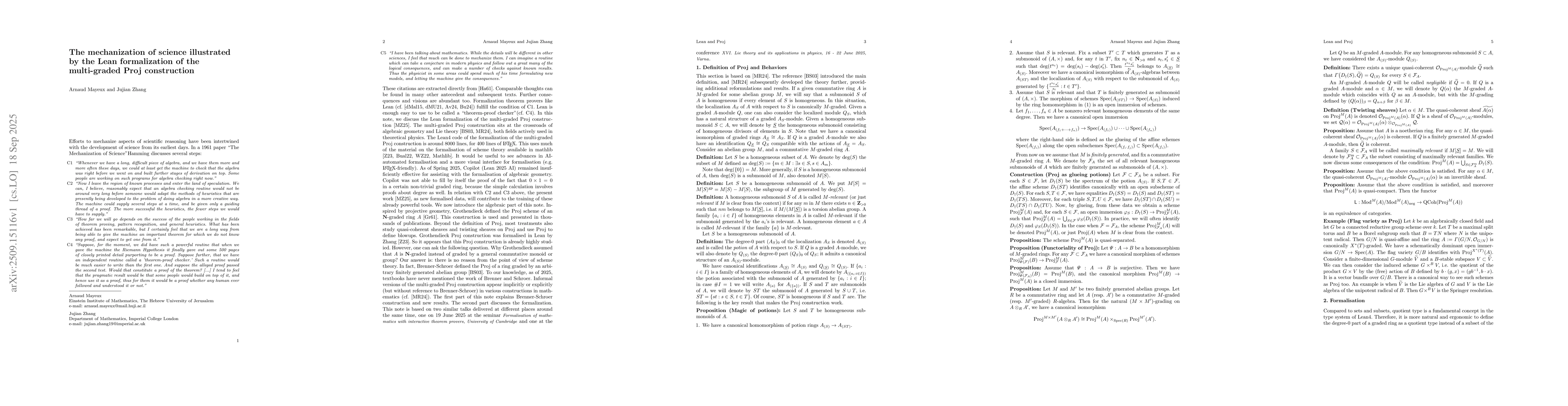 Thumbnail for The mechanization of science illustrated by the Lean formalization of
  the multi-graded Proj construction
