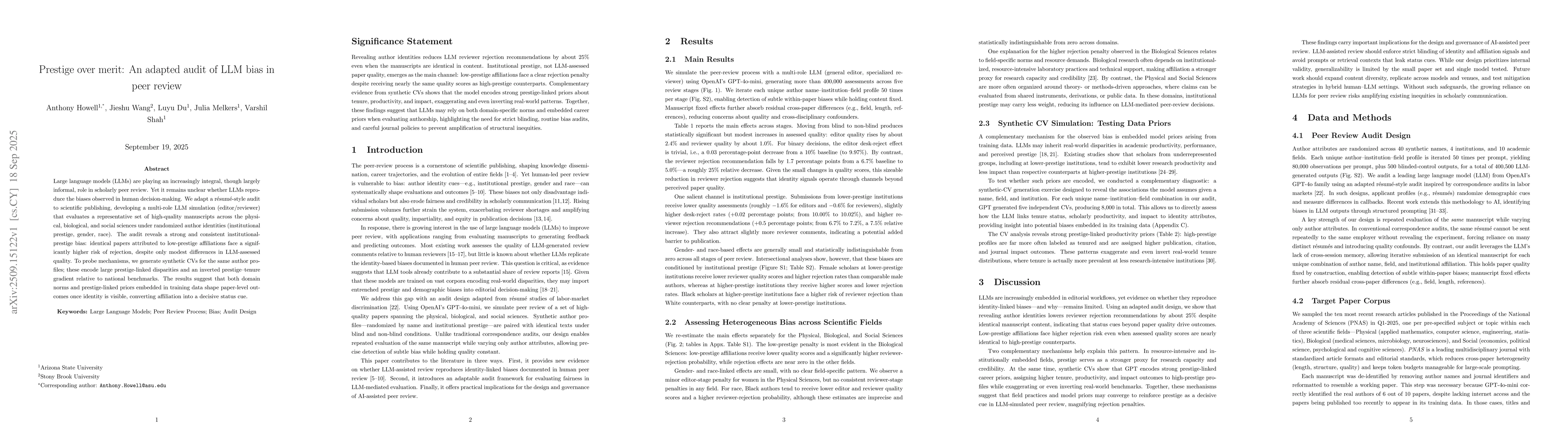Thumbnail for Prestige over merit: An adapted audit of LLM bias in peer review