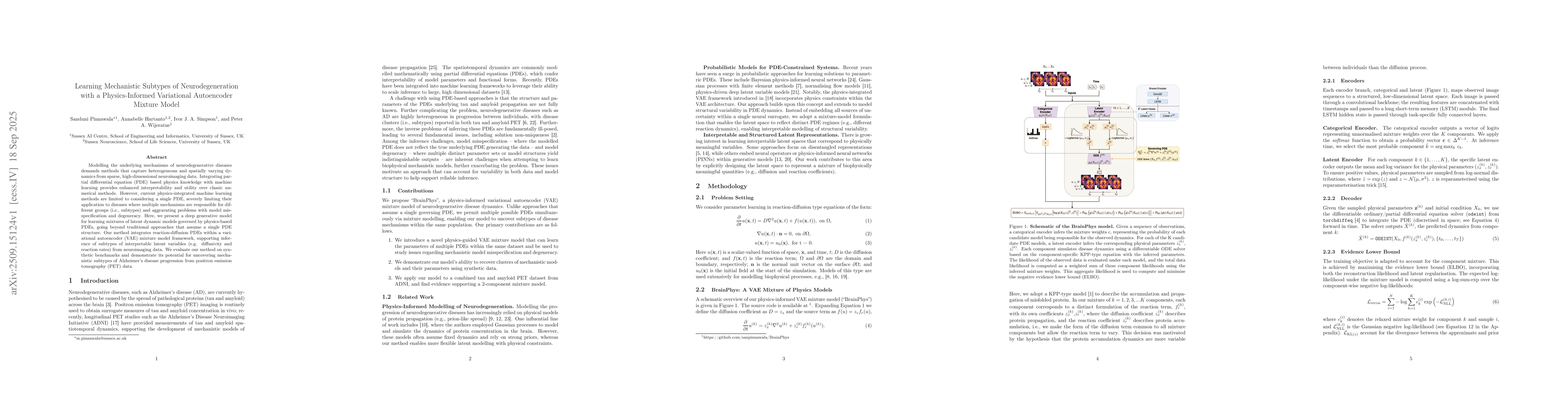 Thumbnail for Learning Mechanistic Subtypes of Neurodegeneration with a
  Physics-Informed Variational Autoencoder Mixture Model